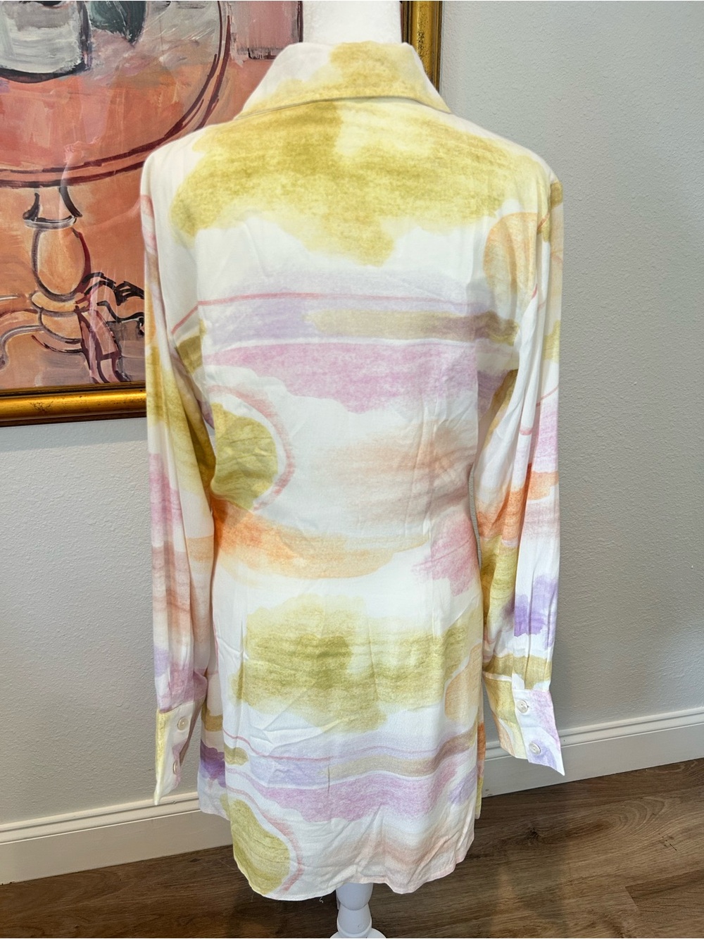 Charlie Holiday Ibiza Naomi Watercolor Pastel Button-Up Shirt Dress - Picture 7 of 8